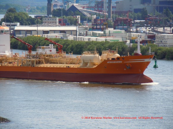 Stainless Steel Tanker MT Acquamarina (12,000 DWT,  20 Segregations, Cargo Tanks, Cargo Manifolds) Hamburg Port Call in May 2014