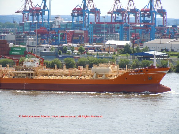 Stainless Steel Tanker MT Acquamarina (12,000 DWT,  20 Segregations, Cargo Tanks, Cargo Manifolds) Hamburg Port Call in May 2014
