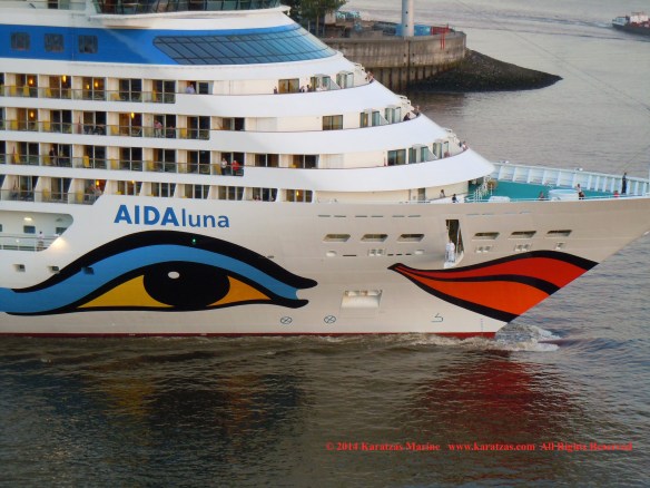 Cruiseship MV AIDAluna (2,030 berths, built at Meyer Werft in 2009) at Hamburg Cruise Terminal in May 2014
