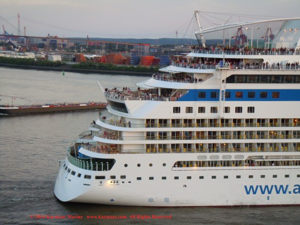 Cruiseship MV AIDAluna (2,030 berths, built at Meyer Werft in 2009) at Hamburg Cruise Terminal in May 2014