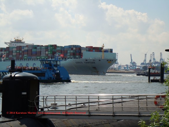 MV 'COSCO YANTIAN' 9,500 TEU Post-panamax containership built in 2006; Hamburg 2014