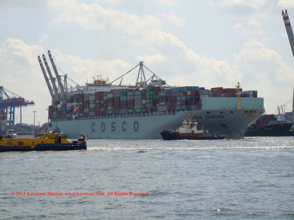 MV 'COSCO YANTIAN' 9,500 TEU Post-panamax containership built in 2006; Hamburg 2014
