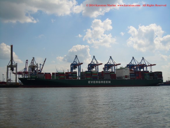 MV EVER LADEN (8,450 TEU Post-Panamax Fully Cellular Containership; May 2014 Hamburg Port Call)