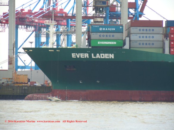 MV EVER LADEN (8,450 TEU Post-Panamax Fully Cellular Containership; May 2014 Hamburg Port Call)