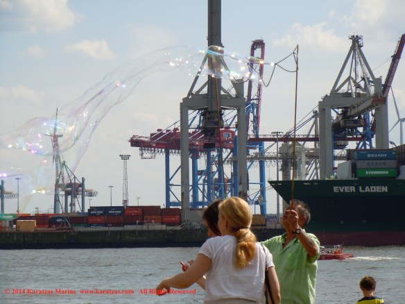 MV EVER LADEN (8,450 TEU Post-Panamax Fully Cellular Containership; May 2014 Hamburg Port Call)