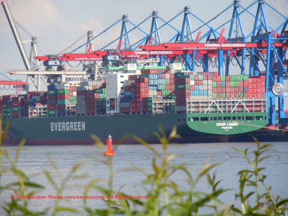 MV EVER LADEN (8,450 TEU Post-Panamax Fully Cellular Containership; May 2014 Hamburg Port Call)