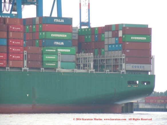 MV EVER LADEN (8,450 TEU Post-Panamax Fully Cellular Containership; May 2014 Hamburg Port Call)