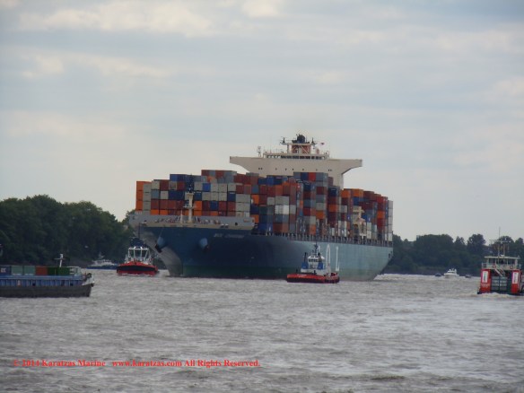 Post-panamax fully cellular containership MV MOL CHARISMA built at Mitsubishi Heavy Industries in 2007; 8,100 TEU
