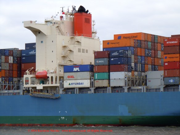 Post-panamax fully cellular containership MV MOL CHARISMA built at Mitsubishi Heavy Industries in 2007; 8,100 TEU