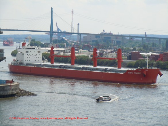 MV 'SANTA PAULINA' (64,000 DWT, Ultramax Drybulk Vessel, Shin Kurushina built in 2013; Hamburg, May 2014)