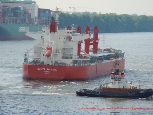 MV 'SANTA PAULINA' (61,500 DWT, Ultramax Drybulk Vessel, Iwagi Zosen built in 2013; Hamburg, May 2014)