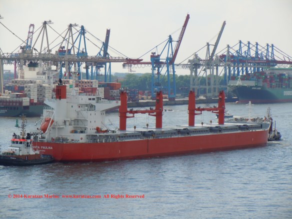 MV 'SANTA PAULINA' (61,500 DWT, Ultramax Drybulk Vessel, Iwagi Zosen built in 2013; Hamburg, May 2014)